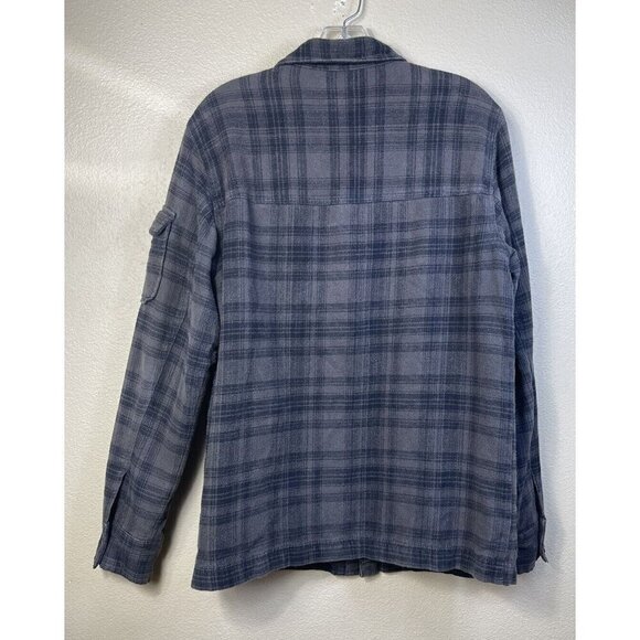 𝅺Fossil Flannel Shirt Utility Jacket Plaid Gray Shacket Size M Medium Pockets - Picture 2 of 9
